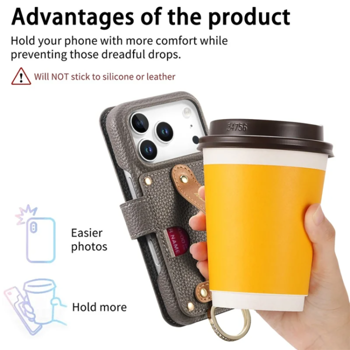 A-One Brand - iPhone 17 Pro Max Konstläder Plånboksfodral RFID-Skydd Zipper - Grå