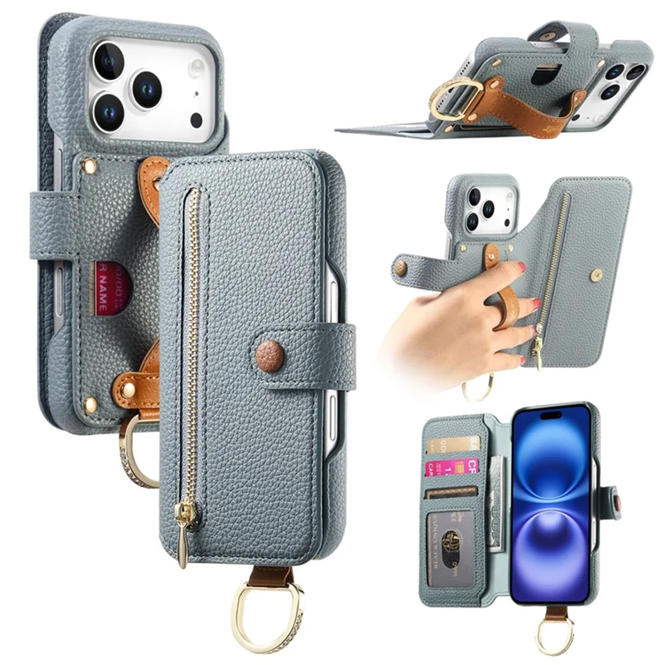 iPhone 17 Pro Max Konstläder Plånboksfodral RFID-Skydd Zipper - Blå (Blå) | 2353 | AlltMobil