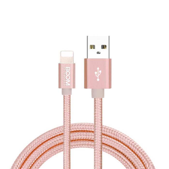 UTGATT4 - BOOM - Nylon USB till Lightning Kabel, 2.1A, 2M - Rose Gold