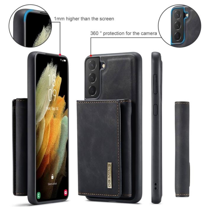 DG.MING - Samsung Galaxy S21 Skal DG.MING M1 Magnetic Tri-fold Wallet Med Kickstand