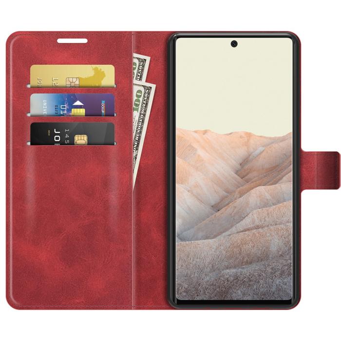 A-One Brand - Folio Flip Läder Plånboksfodral Google Pixel 6 - Röd