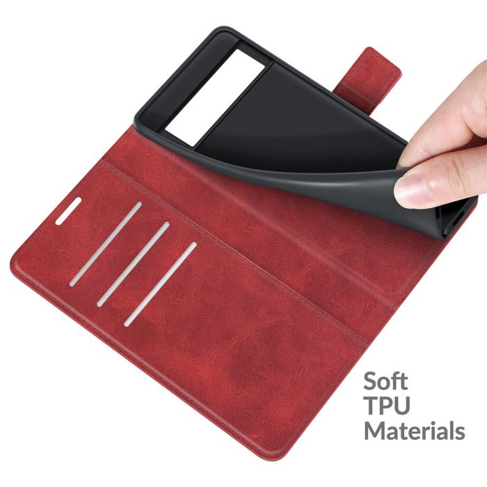 A-One Brand - Folio Flip Läder Plånboksfodral Google Pixel 6 - Röd