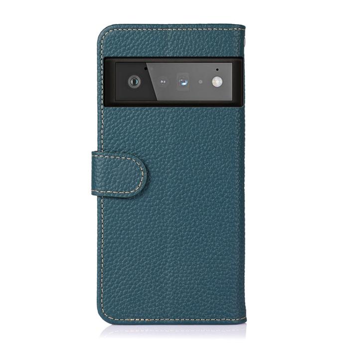 UTGATT1 - KHAZNEH Litchi Äkta Läder Plånboksfodral Google Pixel 6 - Grön