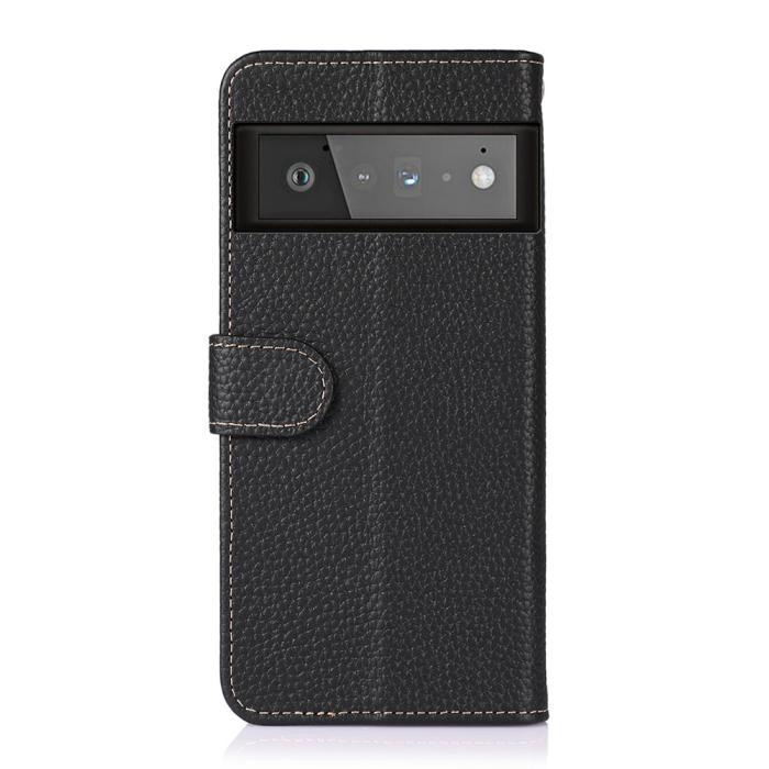 UTGATT1 - KHAZNEH Litchi Äkta Läder Plånboksfodral Google Pixel 6 - Svart