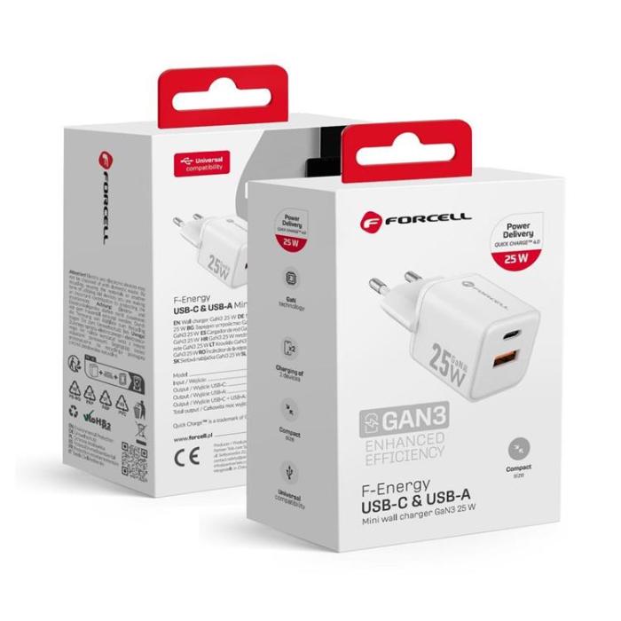 Forcell - Forcell Mini Snabbladdare 25W USB-C/USB-A GaN III QC4.0 PD