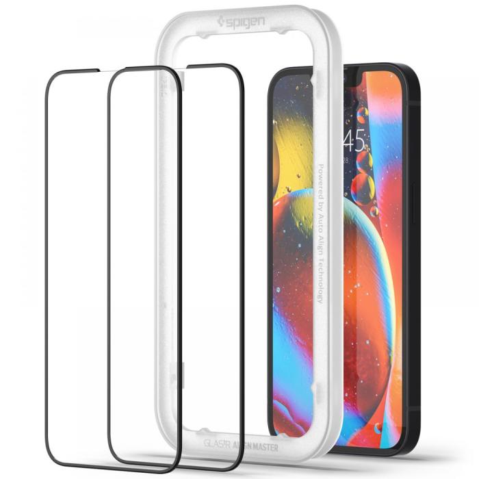Spigen - Spigen Alm iPhone 14/13/13 Pro Härdat Glas Skärmskydd (2 Pack) Svart