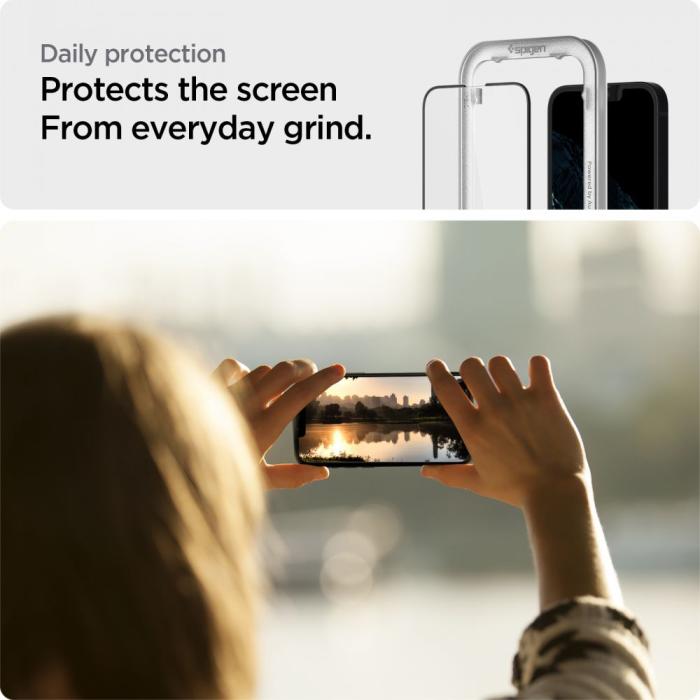 Spigen - Spigen Alm iPhone 14/13/13 Pro Härdat Glas Skärmskydd (2 Pack) Svart