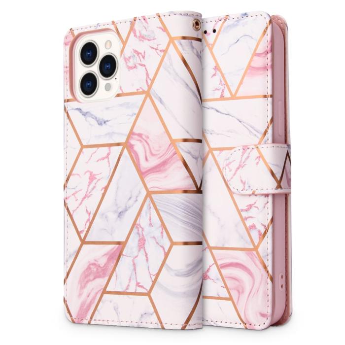 UTGATT5 - Tech-Protect Marble Plånboksfodral iPhone 13 Pro - Rosa