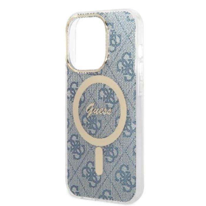 Guess - GUESS iPhone 14 Pro Max Magsafe Skal Print + Trådlös Laddare - Blå
