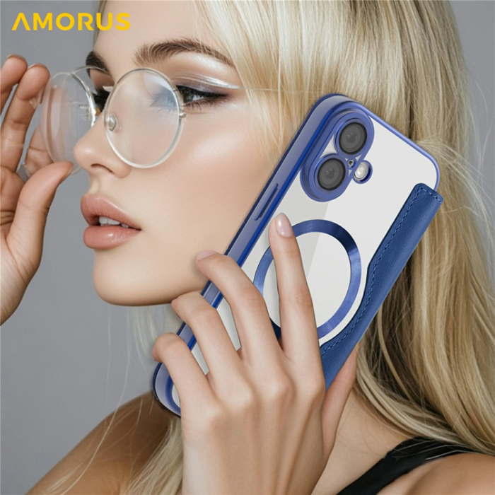 Amorus - AMORUS iPhone 17 Plånboksfodral MagSafe RFID Blocking - Sapphire