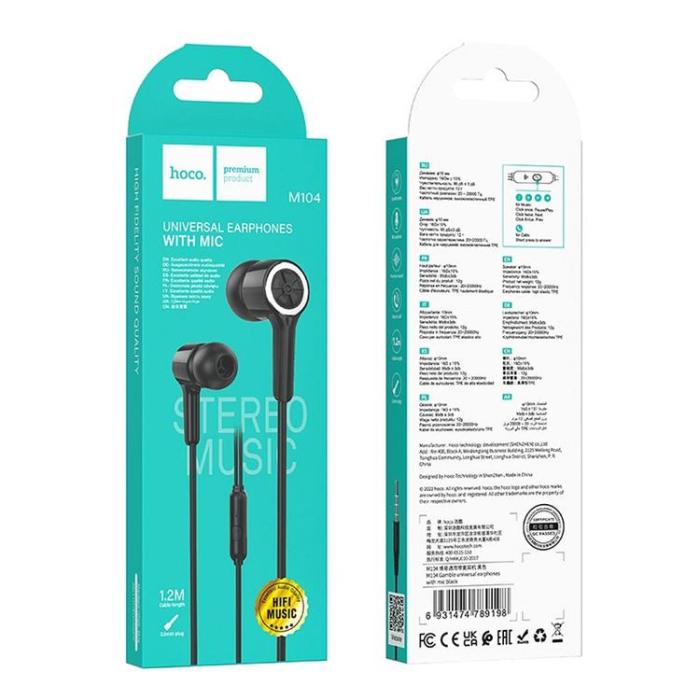 Hoco - HOCO Trådbundna Hörlurar 1.2m Kabel Jack 3.5mm Med Mikro M104