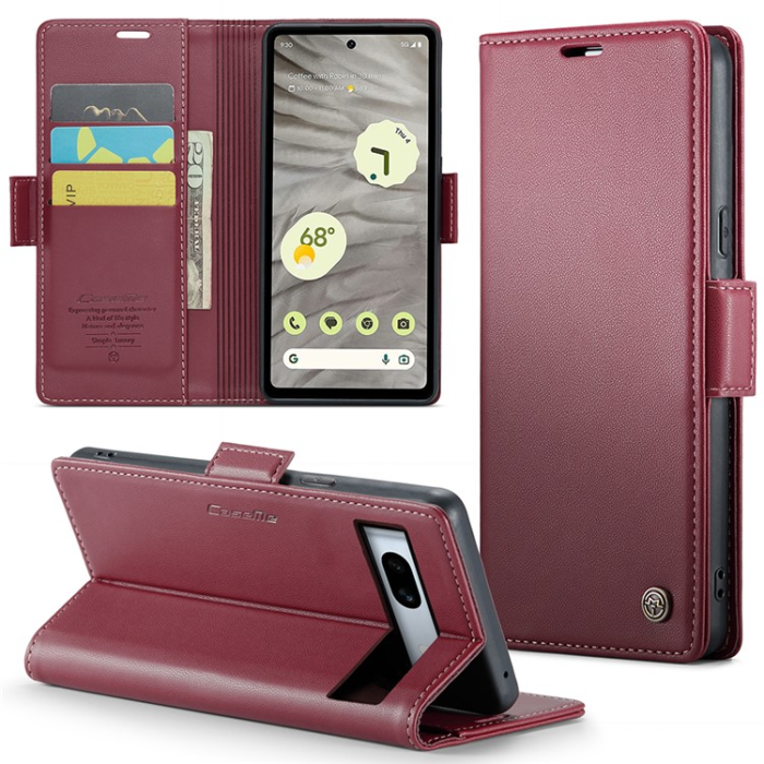 Caseme - Caseme Google Pixel 7A Plånboksfodral RFID Litchi - Röd