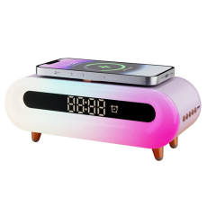 OEM - Trådlös Laddare med trådlös högtalarklocka Sänglampa RGB S608 - Lila