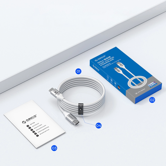 ORICO - Orico USB-C Till USB-C Kabel 100W 5A 1m CDX - Vit