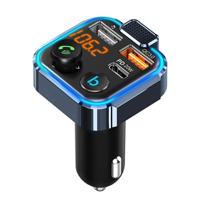 OEM - BT23 Dual USB Digital Display Bil Bluetooth MP3 Spelare FM Sändare 20W svart