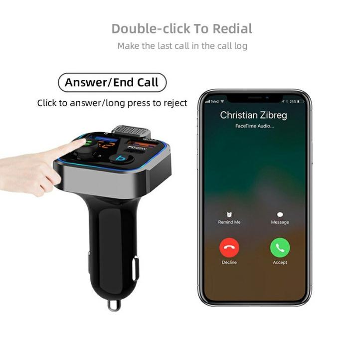 OEM - BT23 Dual USB Digital Display Bil Bluetooth MP3 Spelare FM Sändare 20W svart