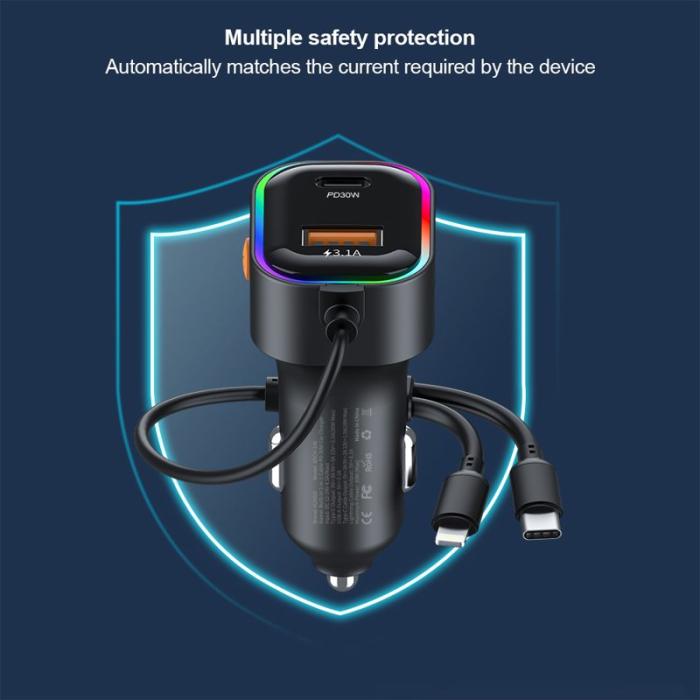 OEM - XUNDD XDCH-106 Biladapter 22,5W Dubbelkabel Snabbladdning Flera portar
