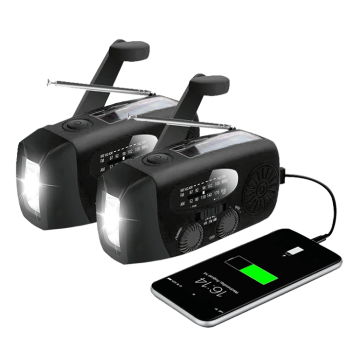 A-One Brand - [2 PACK] Vevradio 2000mAh Powerbank, Solceller -Svart