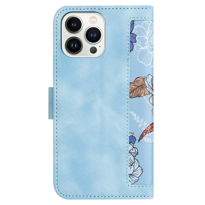 OEM - iPhone 15 Pro Plånboksfodral Flower Pattern - Ljusblå