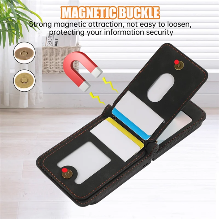 A-One Brand - Galaxy Z Flip7 Plånboksfodral Kickstand med Axelrem - Svart