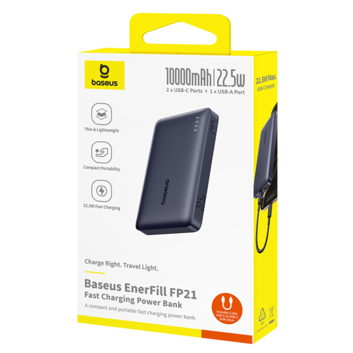 BASEUS - Baseus Powerbank 10000 mAh 22.5W USB-C USB-A - Svart