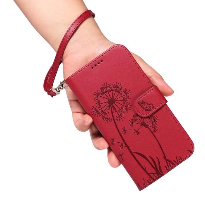 OEM - Samsung Galaxy S26+ Plånboksfodral Konstläder Med Rem Dandelion - Röd