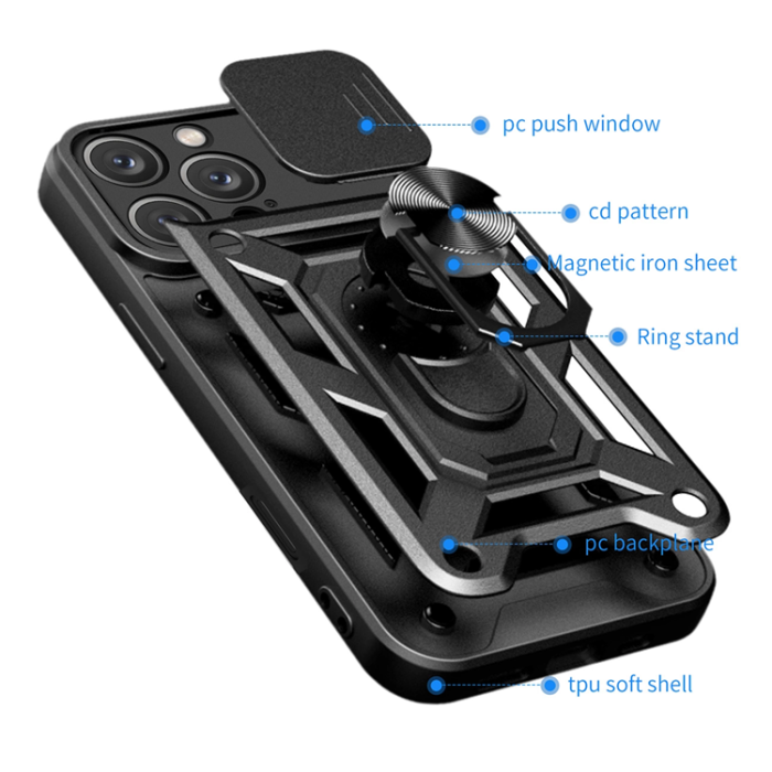 OEM - iPhone 16 Pro Mobilskal Hybrid Armor Camshield - Svart