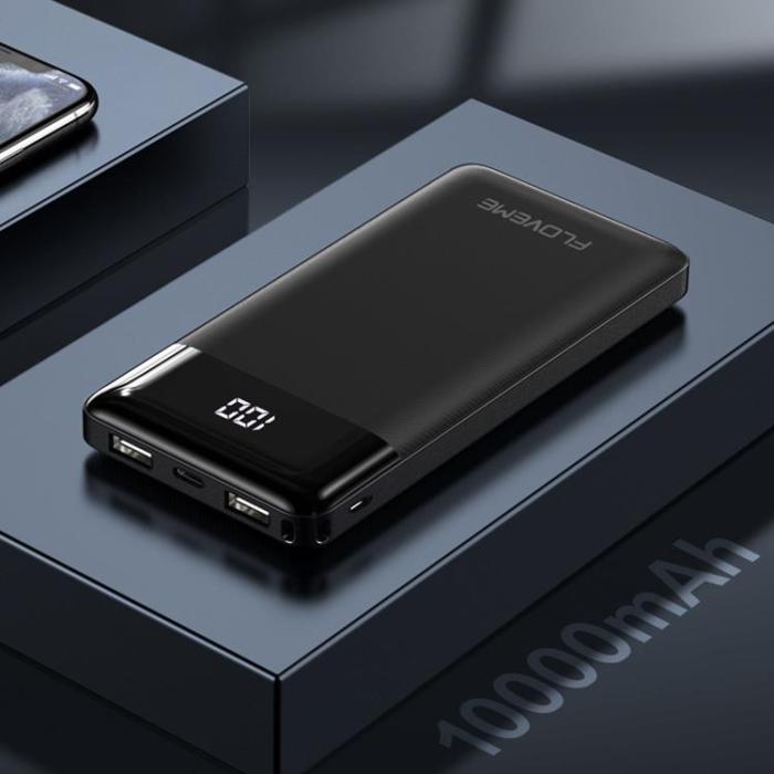 Floveme - Floveme Powerbank Twill Digital Display 10000mah - Svart