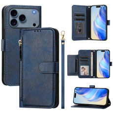 A-One Brand - iPhone 17 Pro Plånboksfodral Zipper Pocket Läder - Blå