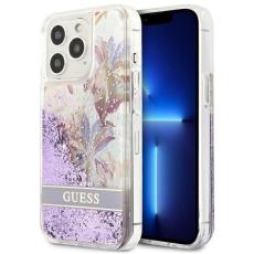 UTGATT1 - Guess iPhone 13 Pro/13 Skal Flower Liquid Glitter - Lila
