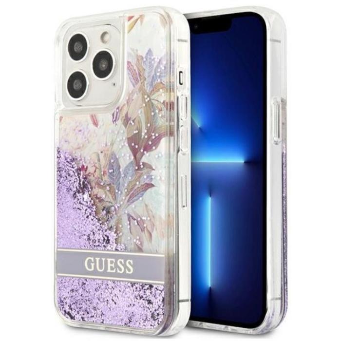 UTGATT1 - Guess iPhone 13 Pro/13 Skal Flower Liquid Glitter - Lila