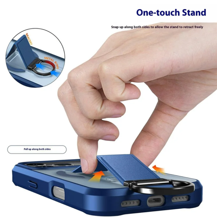 A-One Brand - iPhone 17 Pro Mobilskal Magsafe Metal D-Ring Kickstand - Blå
