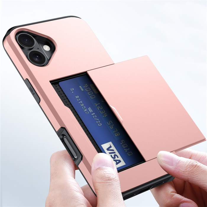 Amorus - AMORUS iPhone 17 Mobilskal Med Glidande Korthållare - Svart