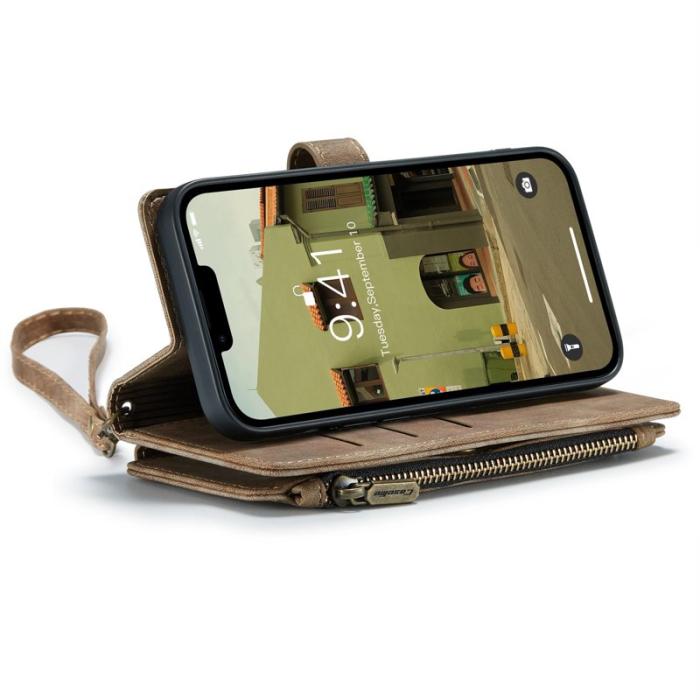 Caseme - CASEME Konstläder Plånboksfodral för iPhone 14 Plus med Rem - Brun