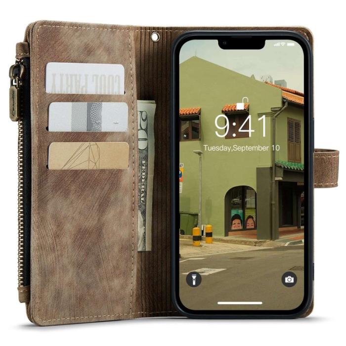 Caseme - CASEME Konstläder Plånboksfodral för iPhone 14 Plus med Rem - Brun