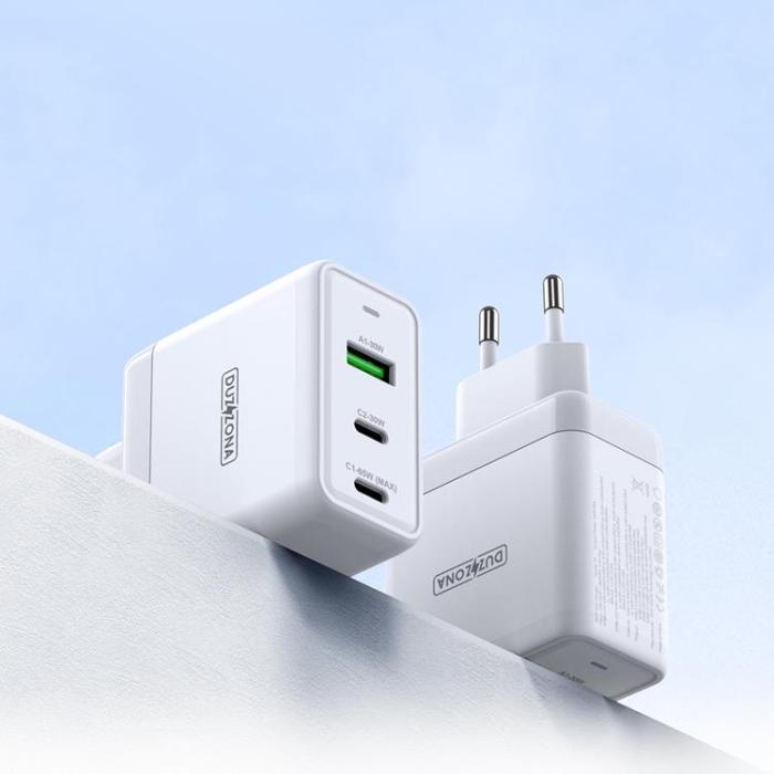 UTGATT1 - Duzzona GaN Väggladdare 65W USB Till 2 x Typ-C - Vit