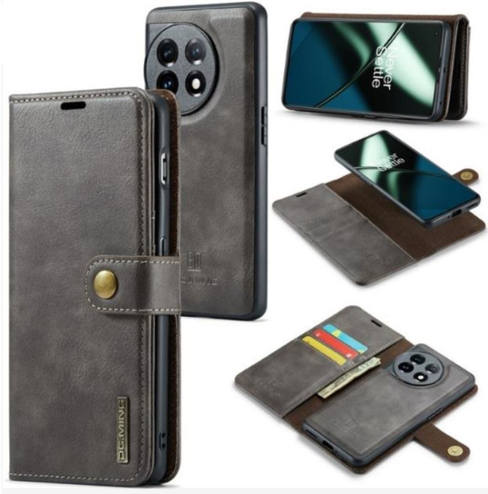 DG.MING - DG.MING OnePlus 11 Plånboksfodral Äkta Läder 2-i-1 - Grå