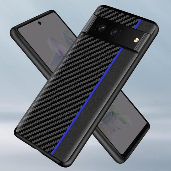 A-One Brand - Google Pixel 7 Pro Skal Carbon Fiber PU-Läder - Svart/Röd