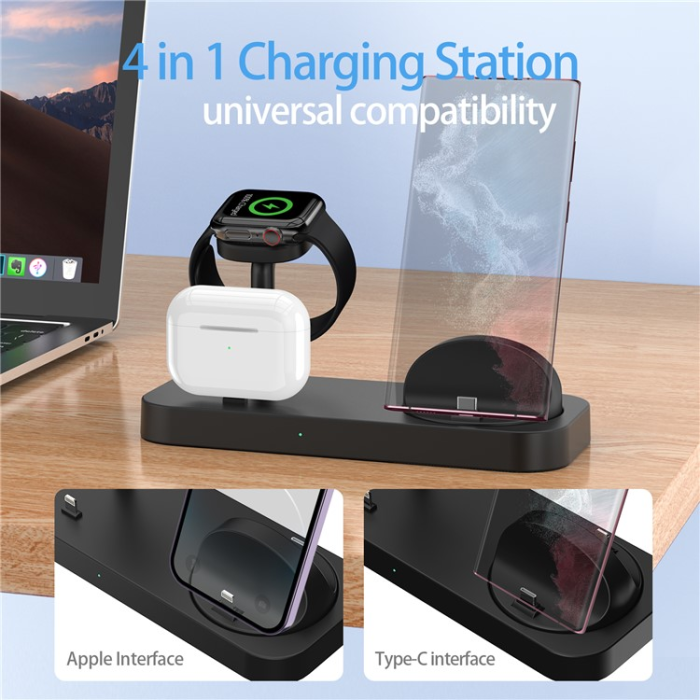OEM - 3in1 Trådlös Laddare iPhone, Apple Watch, Airpods B25 - Svart