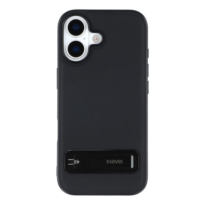 X-Level - X-LEVEL Mobilskal till iPhone 17 Läderbelagt PC TPU med Ställ - Svart