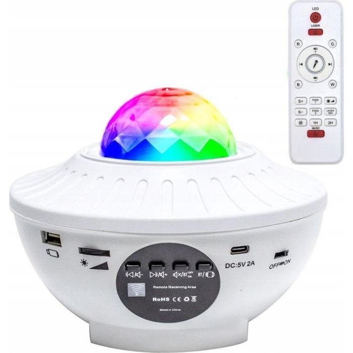 OEM - Projektor STARS LED / Disco med bluetooth högtalare - Vit