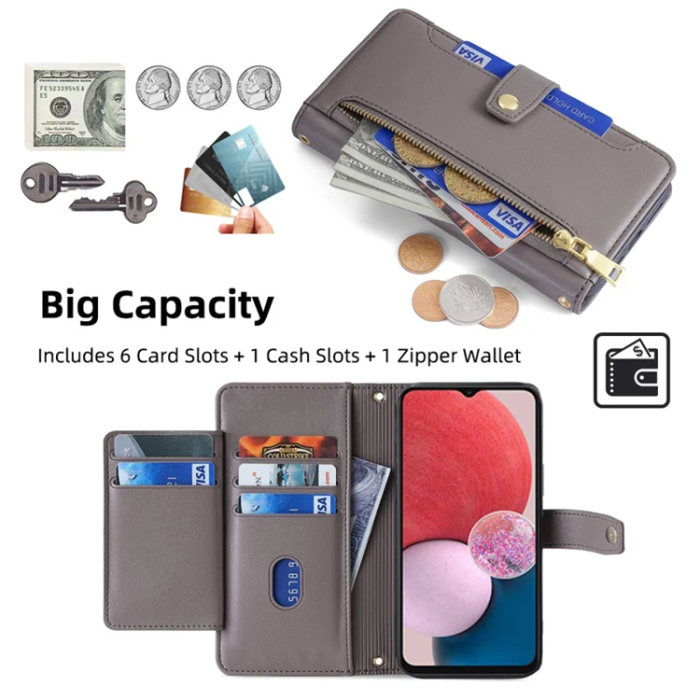 A-One Brand - Galaxy A13 4G Konstläder Plånboksfodral Anti-Drop - Grå