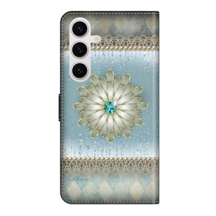 OEM - Samsung Galaxy S26 Fodral Mönstertryck Ställ Läder Flip - Blå Diamant Blomma