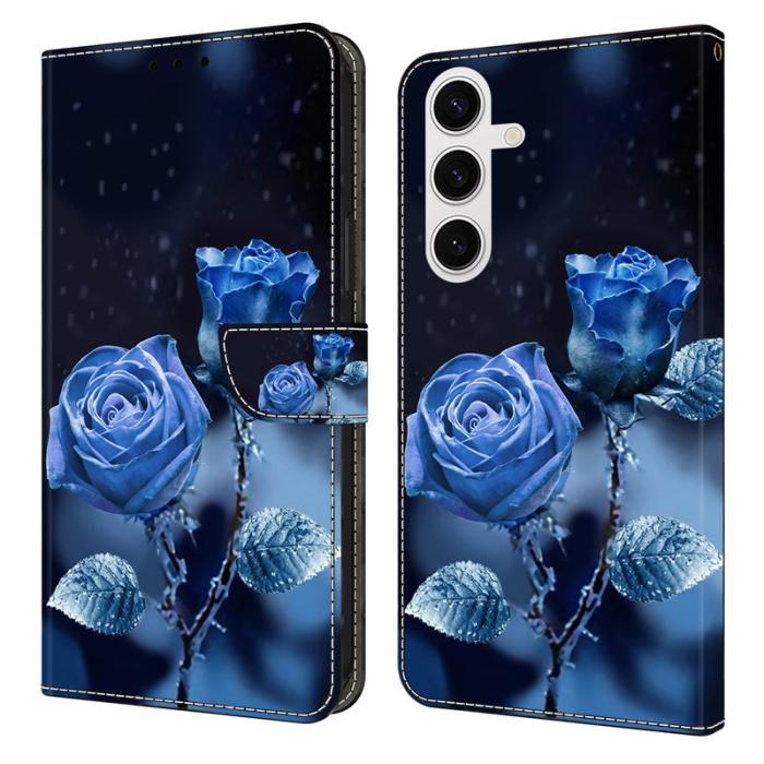 OEM - Samsung Galaxy S26 Fodral Mönstertryck Ställ Läder Flip - Blå Rosor