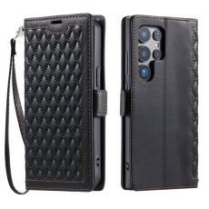OEM - Samsung Galaxy S26 Ultra Fodral &Auml;kta L&auml;der Rhombus - Svart