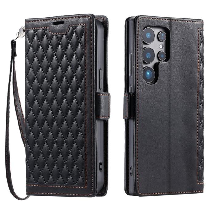 OEM - Samsung Galaxy S26 Ultra Fodral Äkta Läder Rhombus - Svart