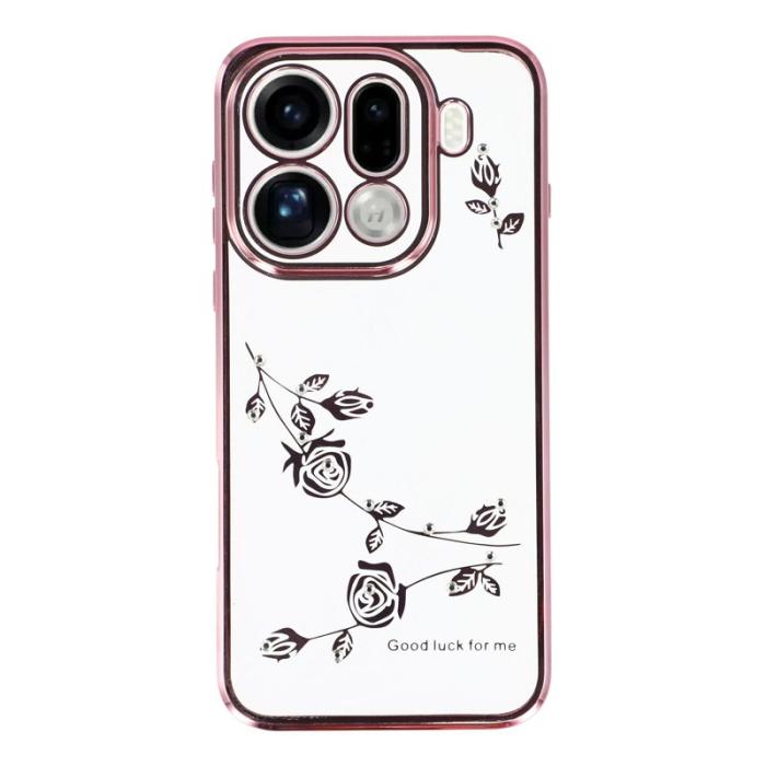 KADEM - KADEM Mobilskal till Oppo Find X9 Pro 5G Plast Blommor Rhinestones - Roséguld