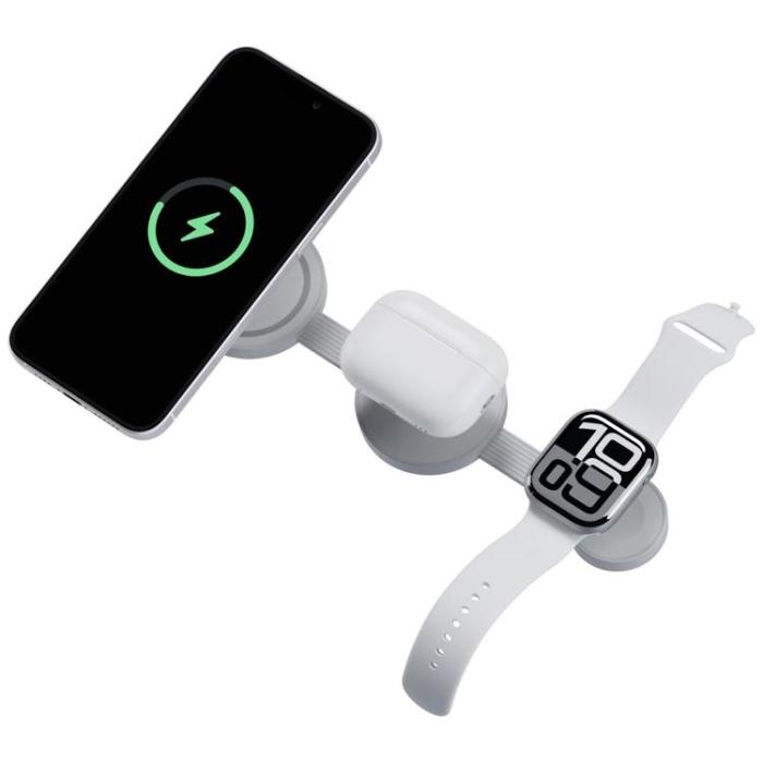 ENERGEA - Energea 3in1 MagSafe Trådlös Laddare iPhone Watch AirPods Bazic - Grå