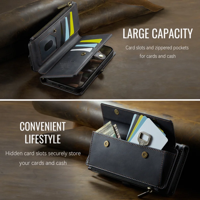 Caseme - Caseme iPhone 16e Plånboksfodral RFID Blocking Zipper - Svart
