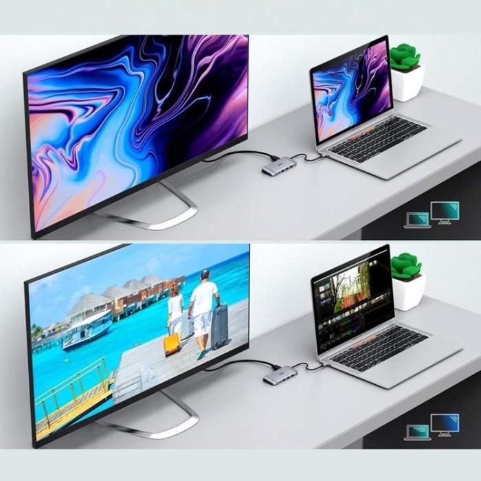 Choetech - Choetech 9in1 Multifunktionell HUB 3 x USB Till USB-C - Grå